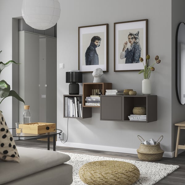 EKET Wall-mounted cabinet combination, dark gray/walnut, 55 1/8x13 3/4x20 7/8 "