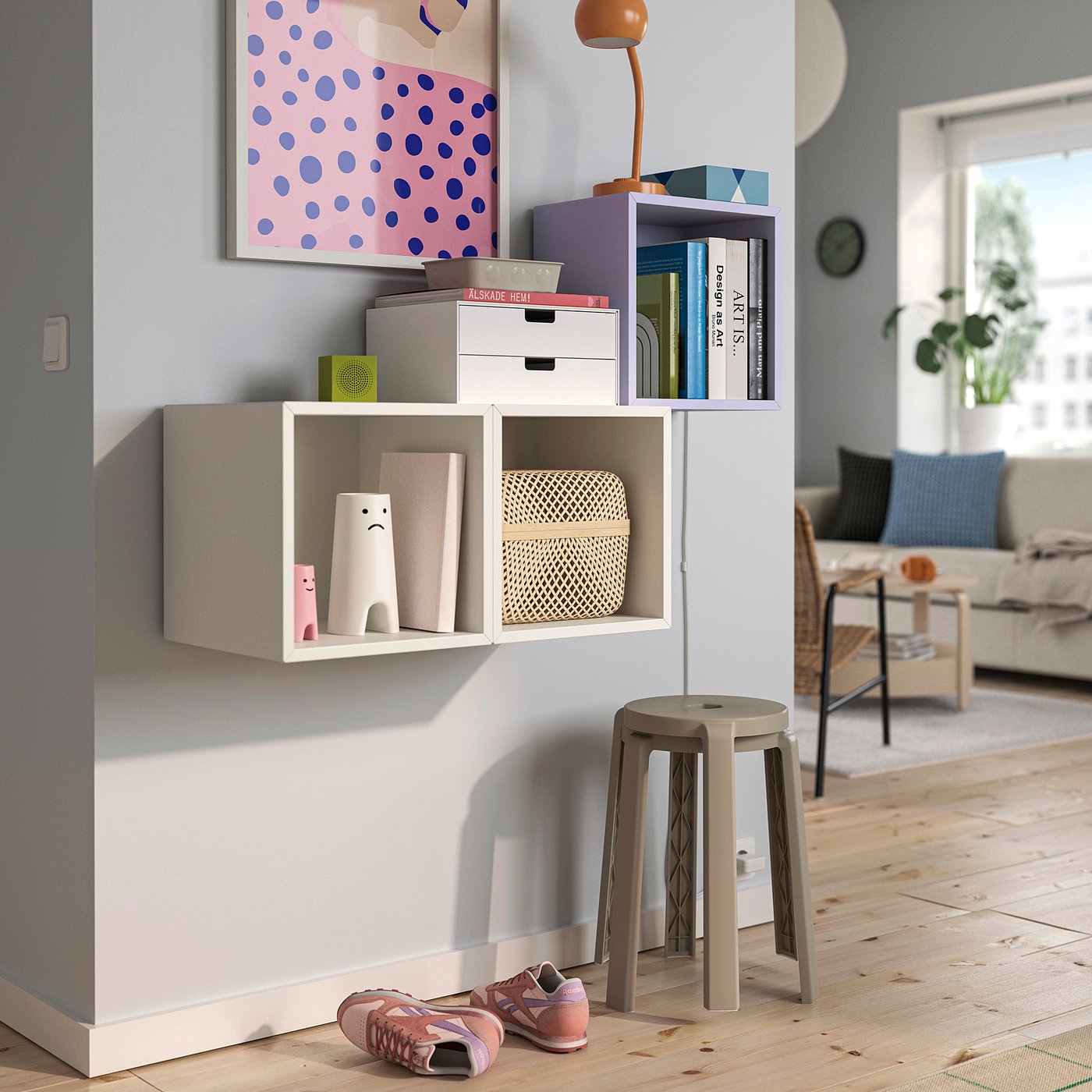 EKET wall-mounted cabinet combination, pale lilac/white, 413/8x133