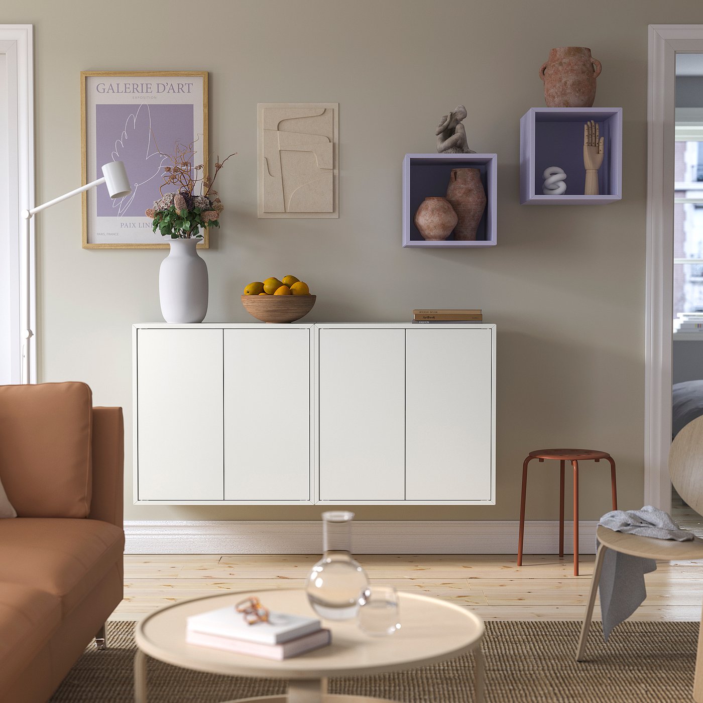 EKET wall-mounted cabinet combination, white/pale lilac, 687/8x133