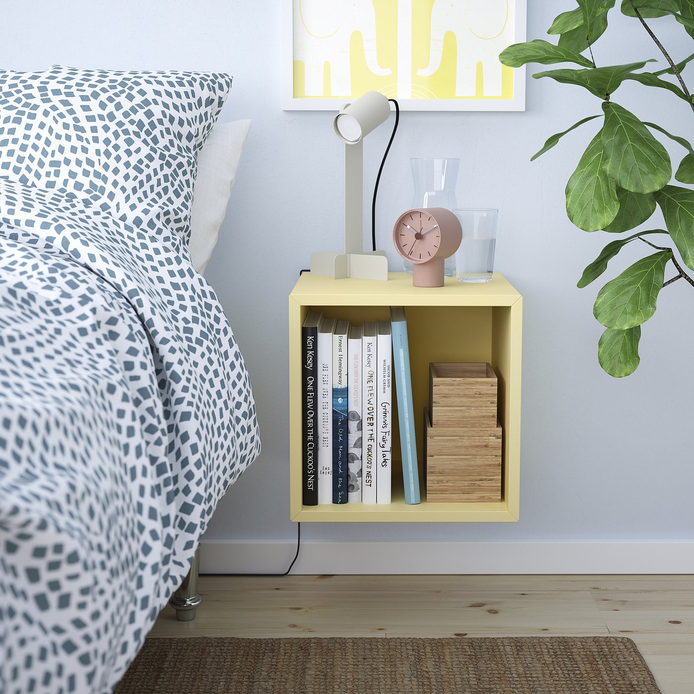 EKET wall-mounted shelving unit, pale yellow, 133/4x133/4x133/4