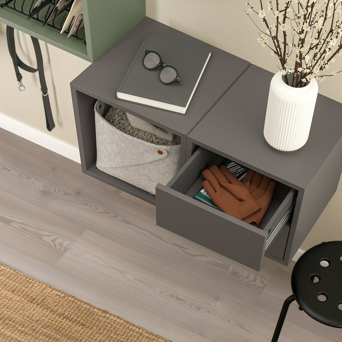 Wall-mounted storage combination, dark gray/gray-green 3