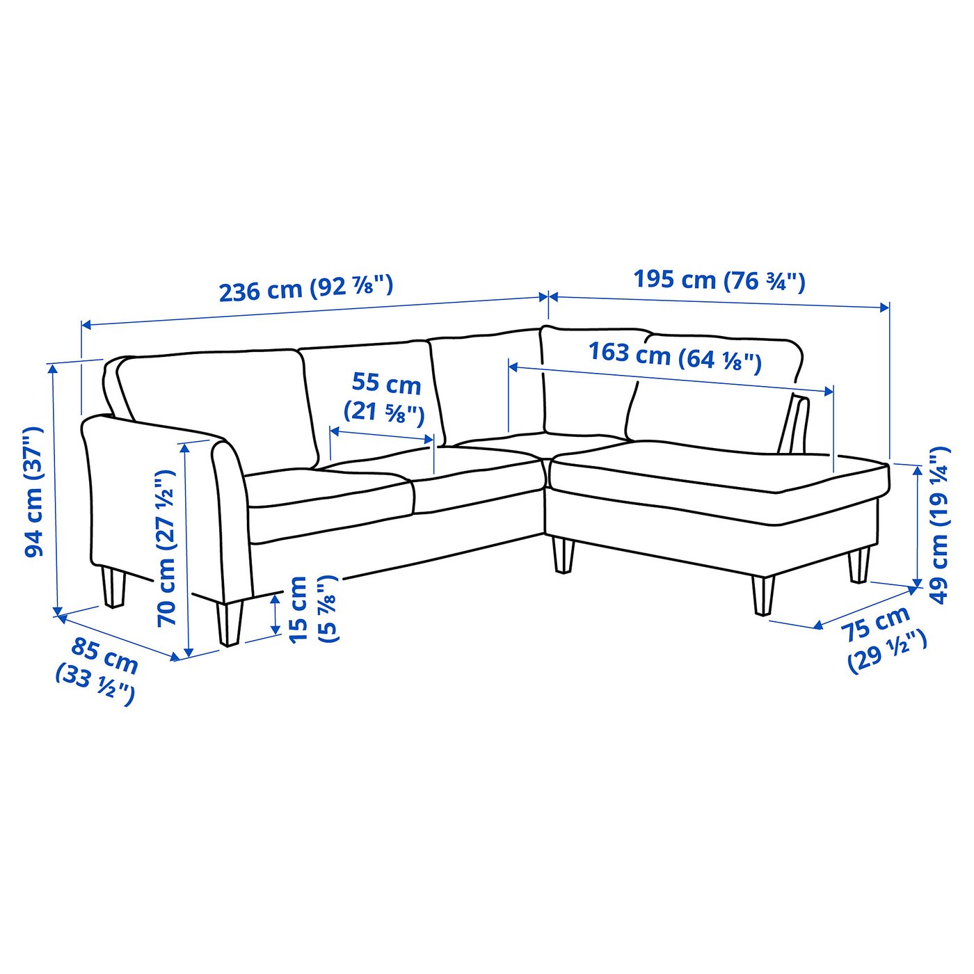 Corner sofa, 4-seat with open end, Hakebo dark gray 6