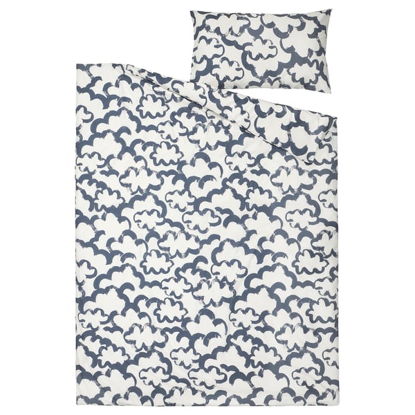 EKPURPURMAL Duvet cover and pillowcase(s), white blue/cloud, Twin