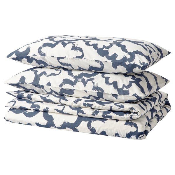 EKPURPURMAL Duvet cover and pillowcase(s), white blue/cloud, Full/Queen (Double/Queen)