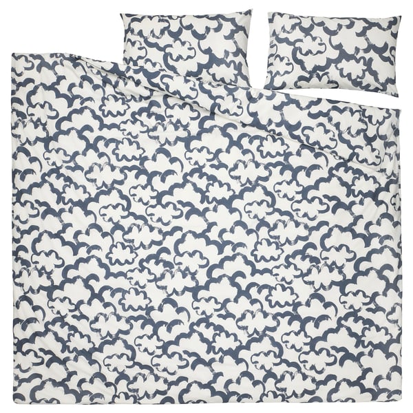 EKPURPURMAL Duvet cover and pillowcase(s), white blue/cloud, Full/Queen (Double/Queen)