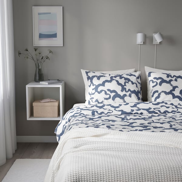 EKPURPURMAL Duvet cover and pillowcase(s), white blue/cloud, Full/Queen (Double/Queen)