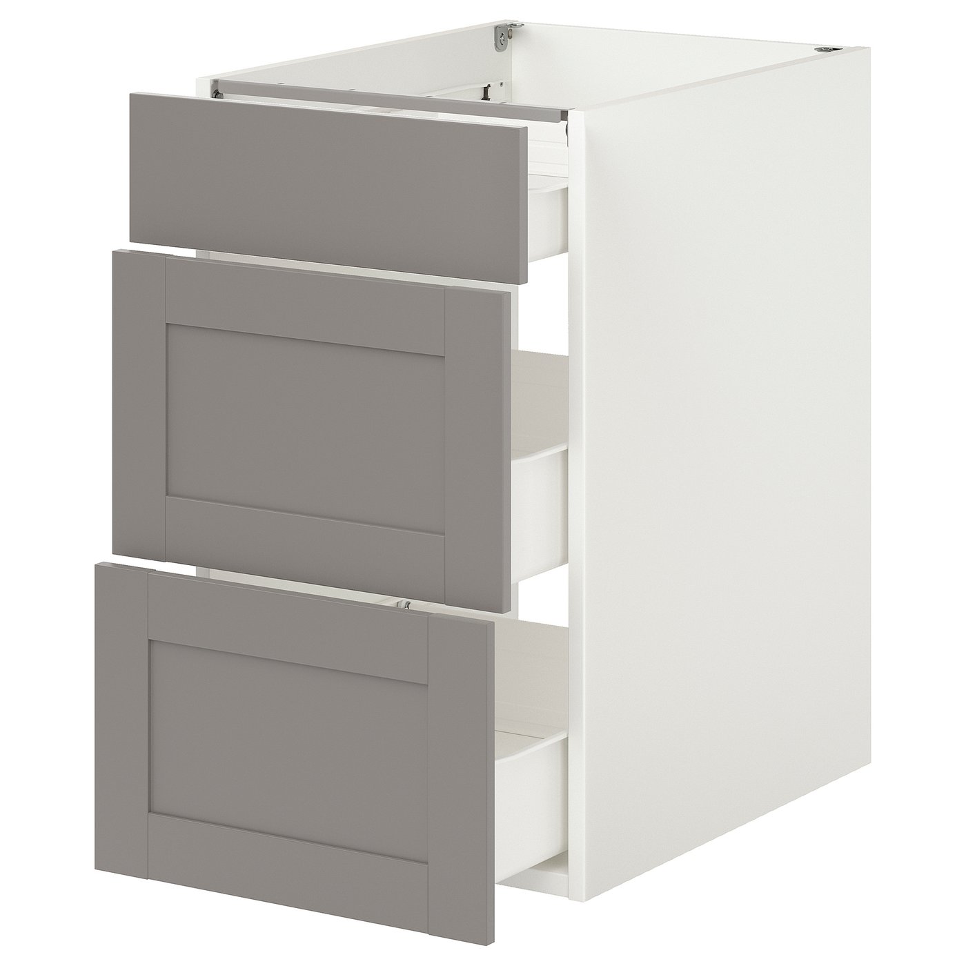 ENHET base cabinet with 3 drawers, white/gray frame, 18x243/4x30
