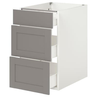 ENHET Base cabinet with 3 drawers, white/gray frame, 18x24 3/4x30 "