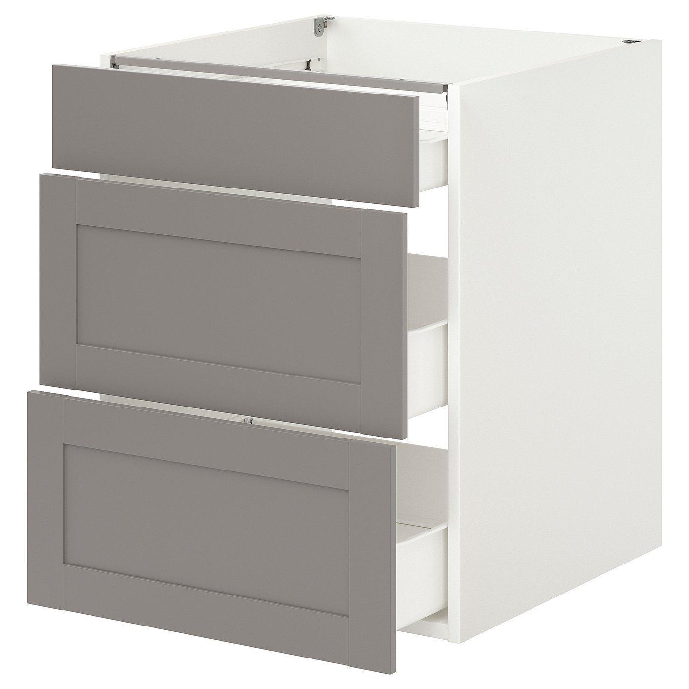 Base Cabinet With 3 Drawers, White/Gray Frame