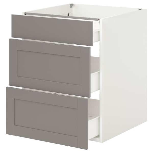 ENHET Base cabinet with 3 drawers, white/gray frame, 24x24 3/4x30 "