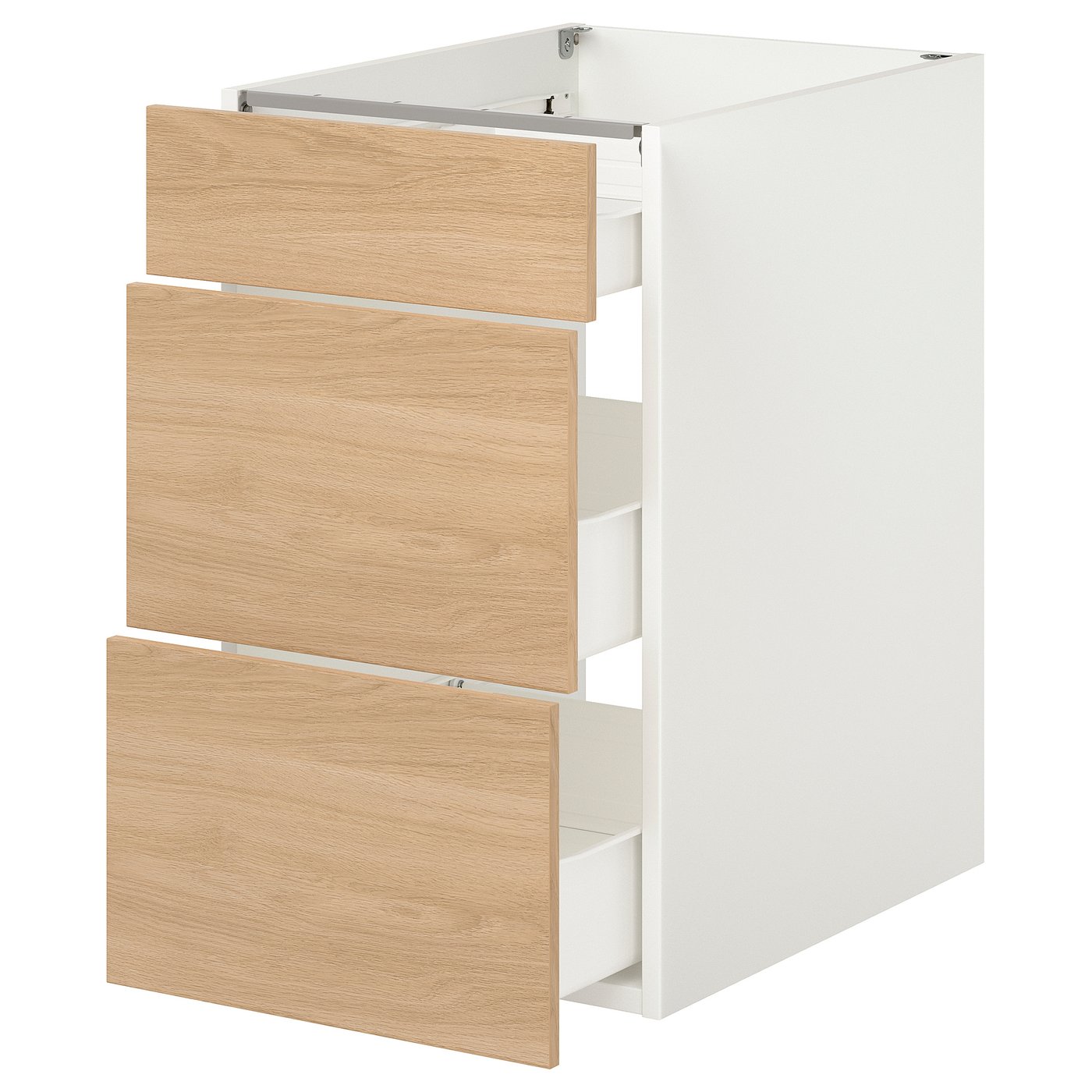 Base Cabinet With 3 Drawers, White/Oak Effect