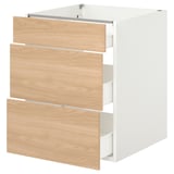 ENHET Base cabinet with 3 drawers, white/oak effect, 24x24 3/4x30 "