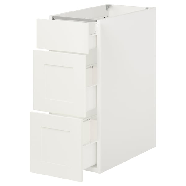 ENHET Base cabinet with 3 drawers, white/white frame, 12x24 3/4x30 "