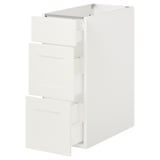 ENHET Base cabinet with 3 drawers, white/white frame, 12x24 3/4x30 "
