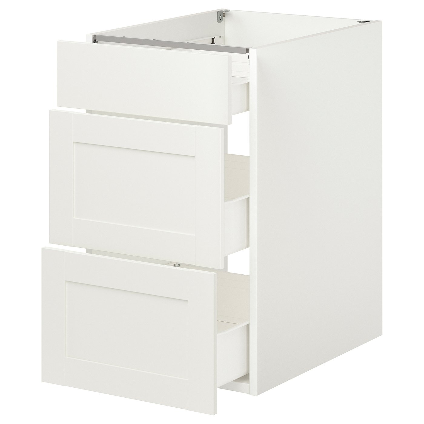 Base Cabinet With 3 Drawers, White/White Frame