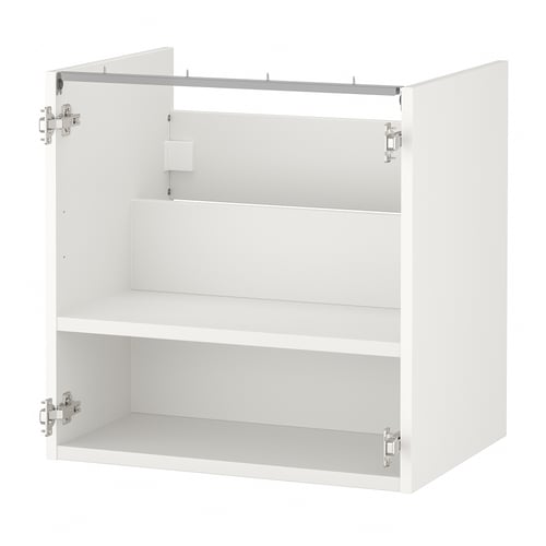 White ENHET cabinet, three shelves. Modern design, sturdy, fits in any bathroom.