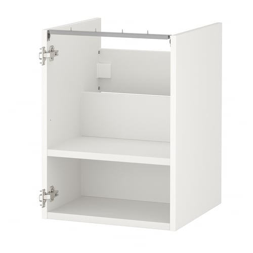 White ENHET bathroom cabinet, rectangular, with two shelves, no door.