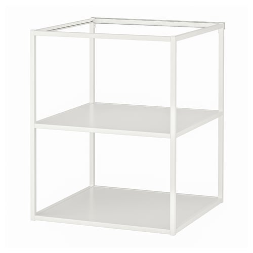 White ENHET kitchen unit with 2 shelves, modern powder-coated steel & galvanised shelves.