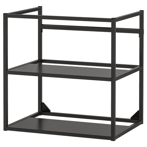 ENHET black metal bathroom storage unit with 3 shelves.