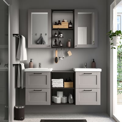 ENHET Bathroom, anthracite/gray frame, 18x18x24 "