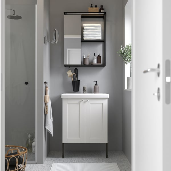 ENHET Bathroom, anthracite/white frame, 24 "