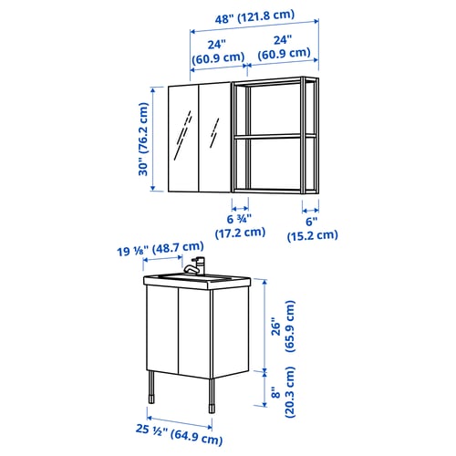 ENHET Bathroom, anthracite/white, 24 "