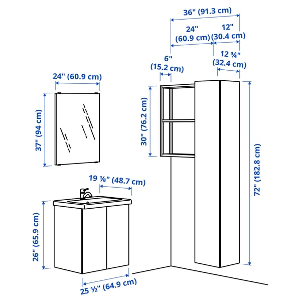ENHET Bathroom, anthracite/white, 24 "