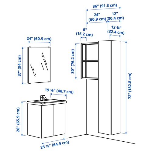 ENHET Bathroom, anthracite/white, 24 "