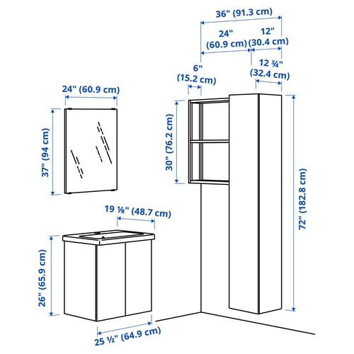ENHET Bathroom, anthracite/white, 24 "
