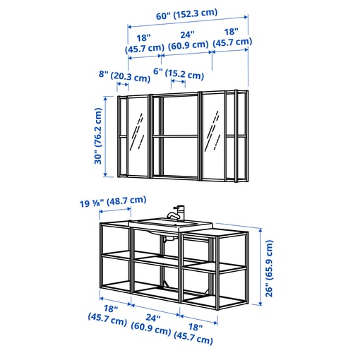 Illustration with measurements for the product: ENHET.