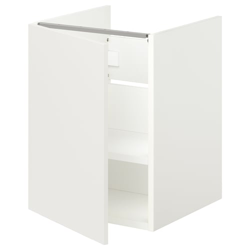 ENHET white bathroom cabinet, rectangular shape, with shelf, minimalist design.