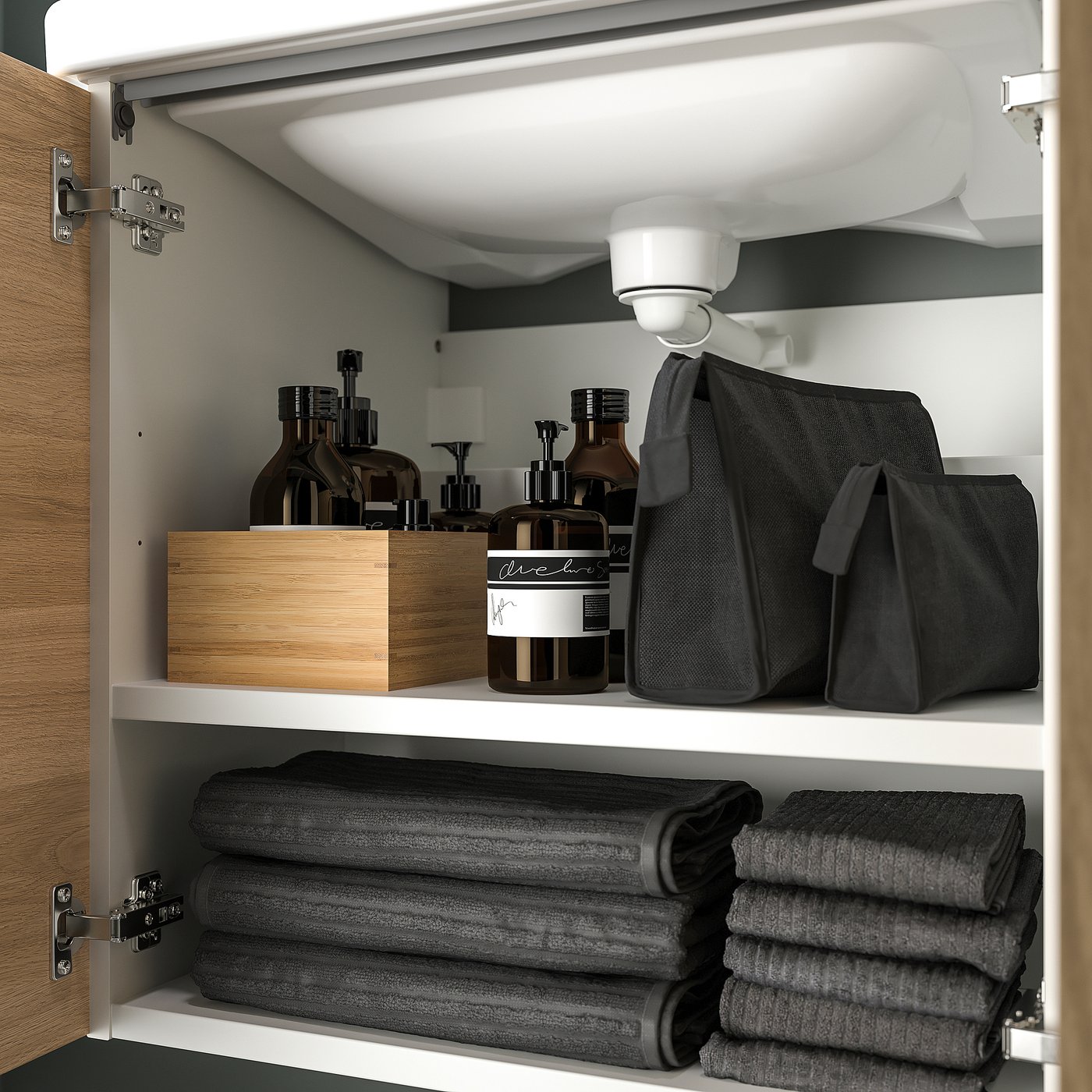 Bathroom vanity with 2 doors, white/oak effect 3