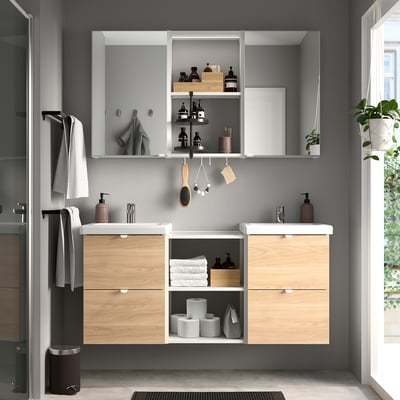 ENHET Bathroom, white/oak effect, 18x18x24 "