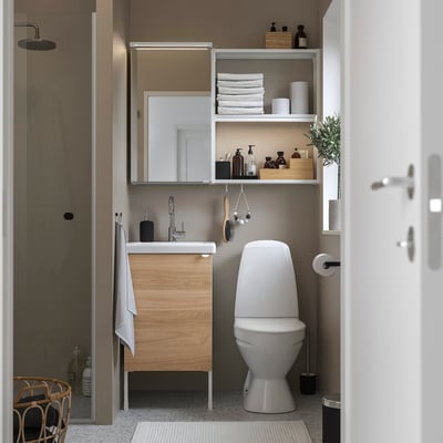 ENHET Bathroom, white/oak effect, 18x18x24 "