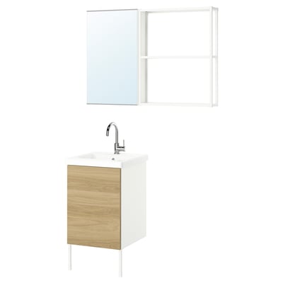 ENHET Bathroom, white/oak effect, 18x18x24 "