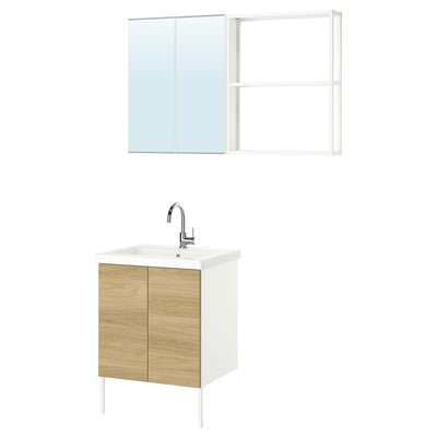 ENHET Bathroom, white/oak effect, 24x18x24 "