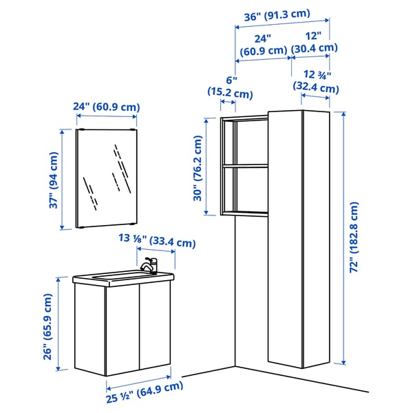 ENHET Bathroom, white/oak effect, 24 "