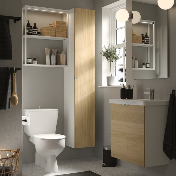 ENHET Bathroom, white/oak effect, 24 "