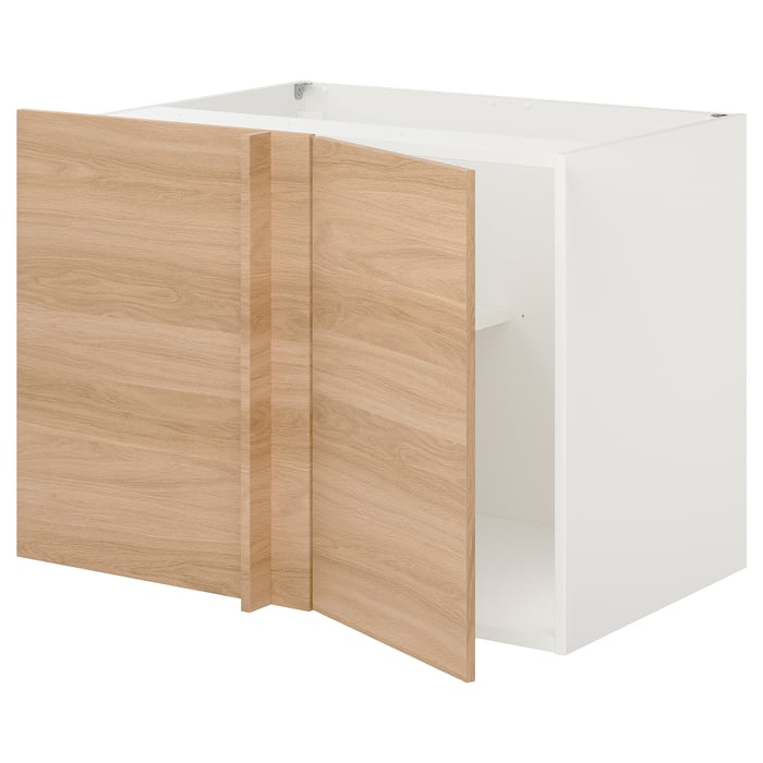 ENHET corner base with shelf/door, white/oak effect IKEA