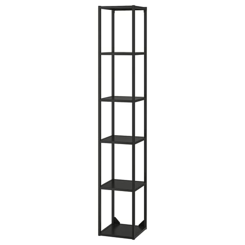 Black metal shelf unit with 5 shelves