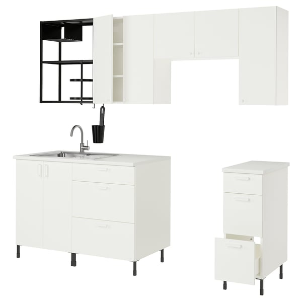 ENHET Kitchen, anthracite/white, 92x25 5/8x84 1/2 "