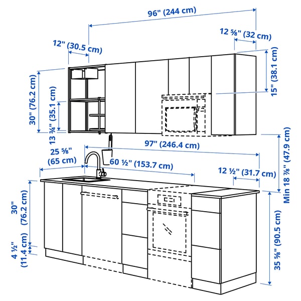 ENHET Kitchen, white, 97x25 5/8x84 1/2 "