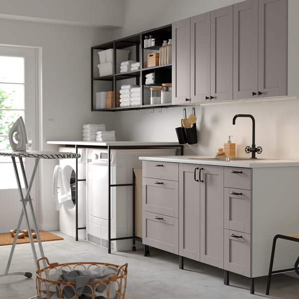 ENHET Laundry, anthracite/gray frame, 132 1/2x34x84 1/2 "
