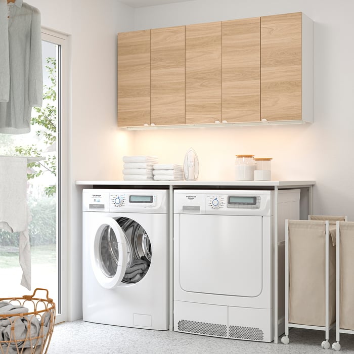 ENHET laundry, white/oak effect, 601/2x34x841/2" IKEA