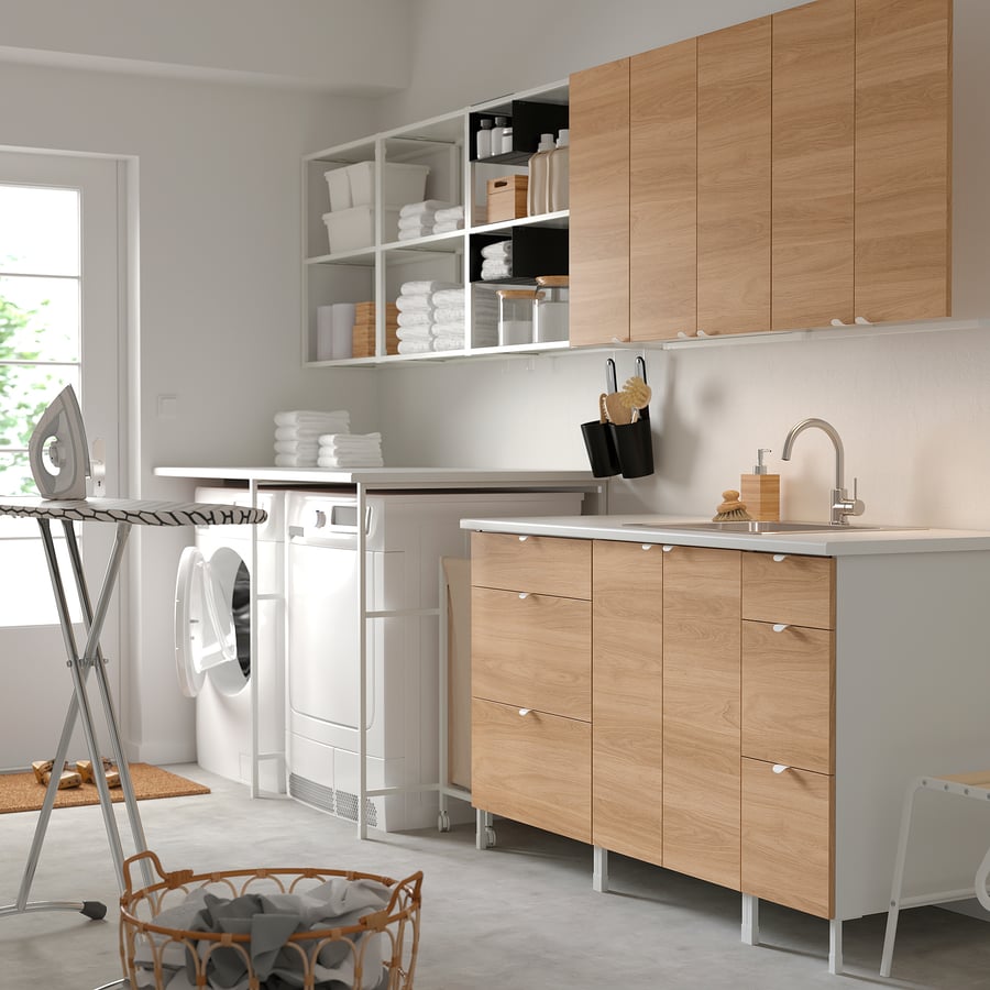 ENHET laundry, white/oak effect, 1321/2x34x841/2" IKEA