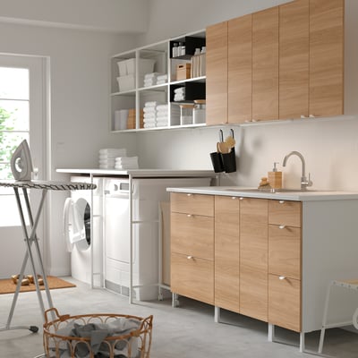 ENHET Laundry, white/oak effect, 132 1/2x34x84 1/2 "