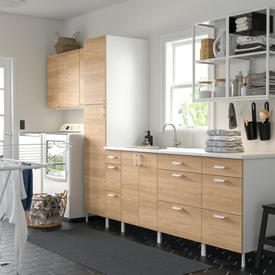 ENHET Laundry, white/oak effect, 156x25 5/8x84 1/2 "