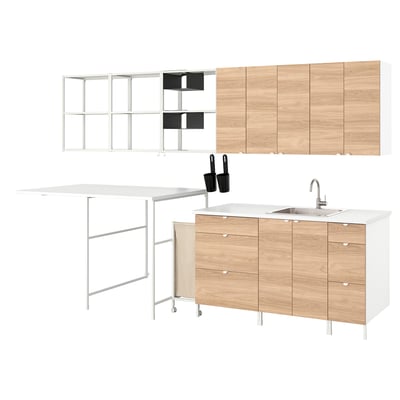 ENHET Laundry, white/oak effect, 132 1/2x34x84 1/2 "