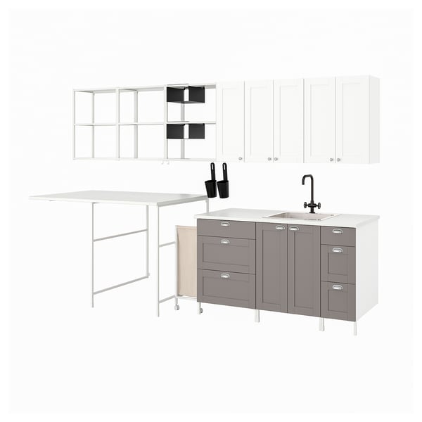 ENHET Laundry, white/white frame gray frame, 132 1/2x34x84 1/2 "