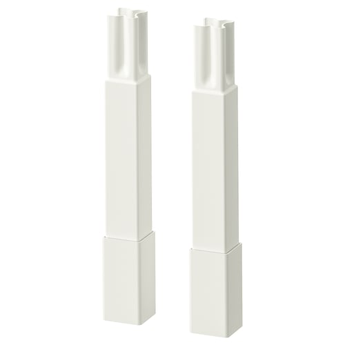Two white ENHET kitchen legs, sleek and rectangular, with adjustable height options for stability and airy design.